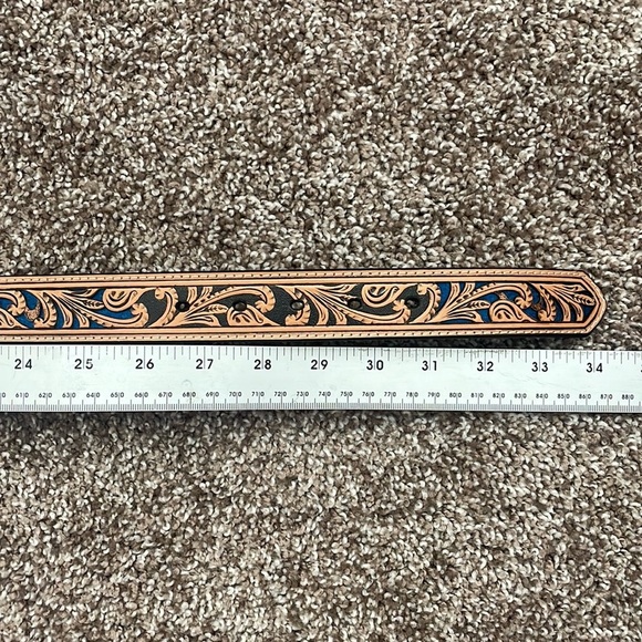 Nocona Men's Brown Leather Tooled Belt - Picture 8 of 8